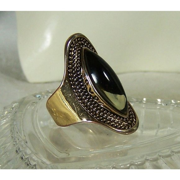 Artisan Designed Agate Bezel Set Long Knuckle Ring Size 7 1/2 Adjustable Band - Picture 5 of 7